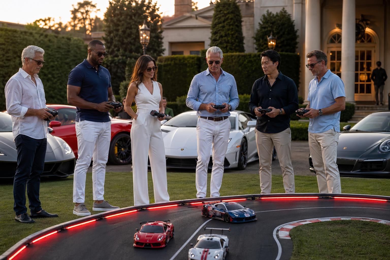 VIP car club members preparing to race RC cars at a country club